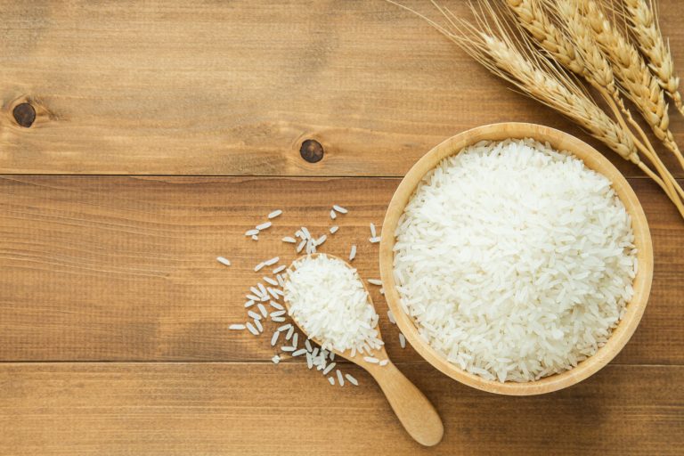 White Rice In A Wooden Bowl